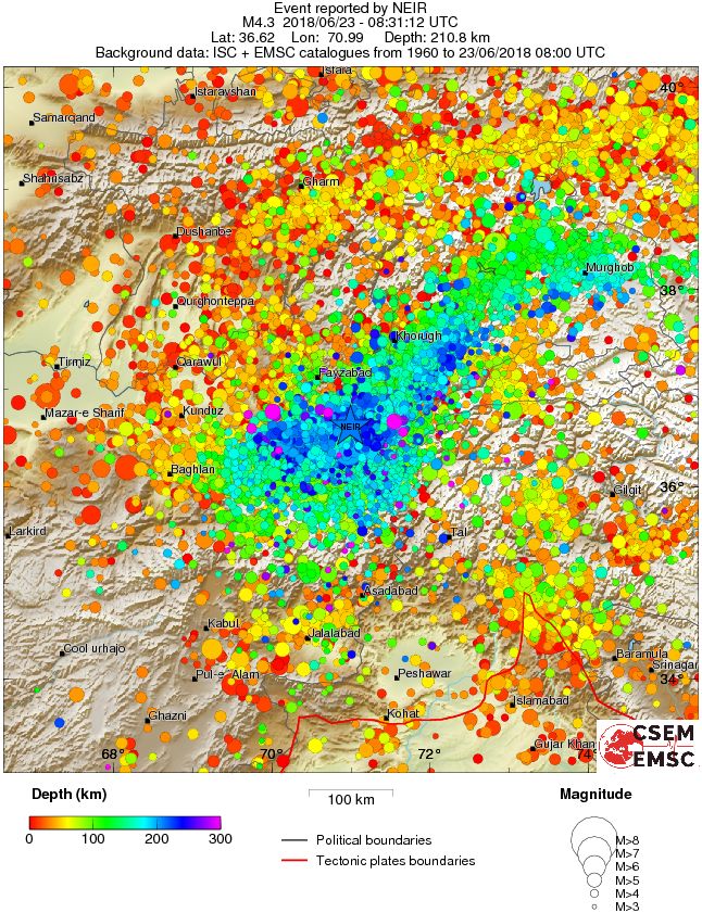 regional depth historical seismicity