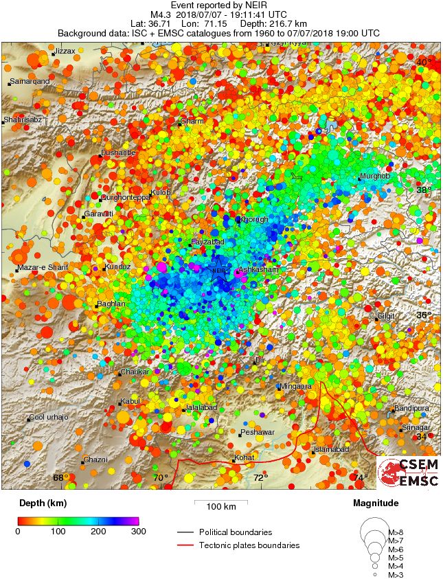 regional depth historical seismicity