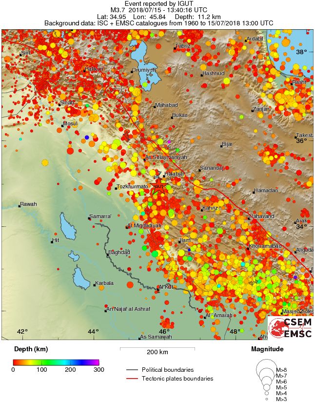 regional depth historical seismicity