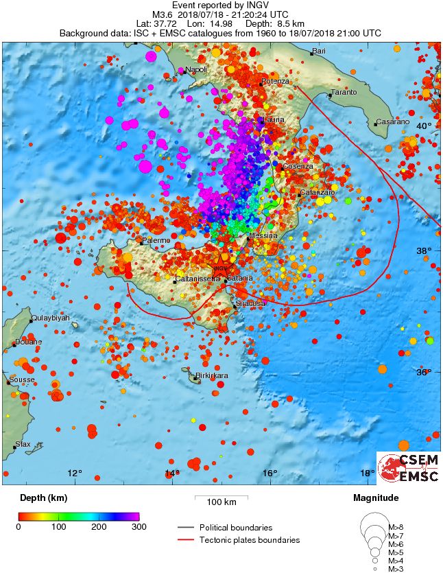regional depth historical seismicity