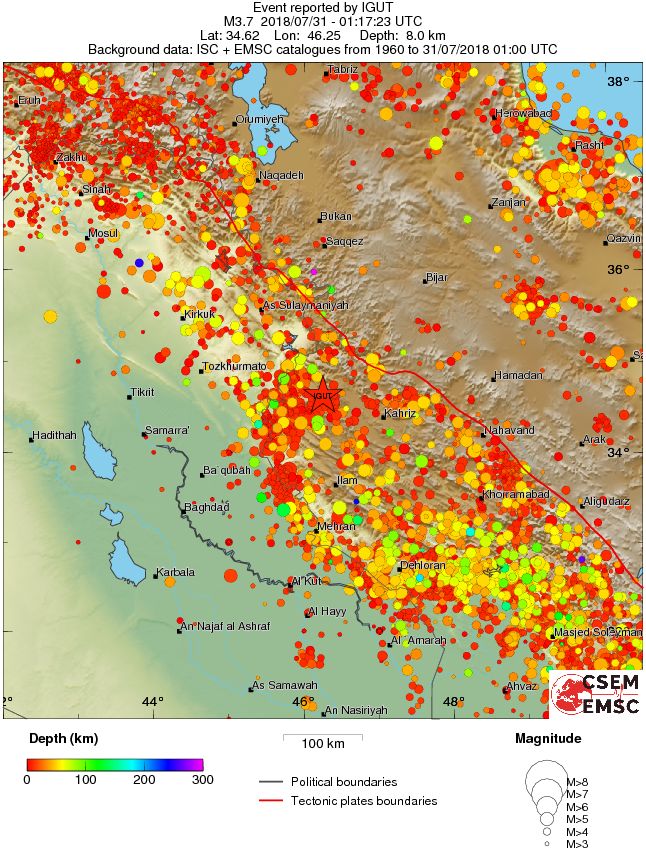 regional depth historical seismicity