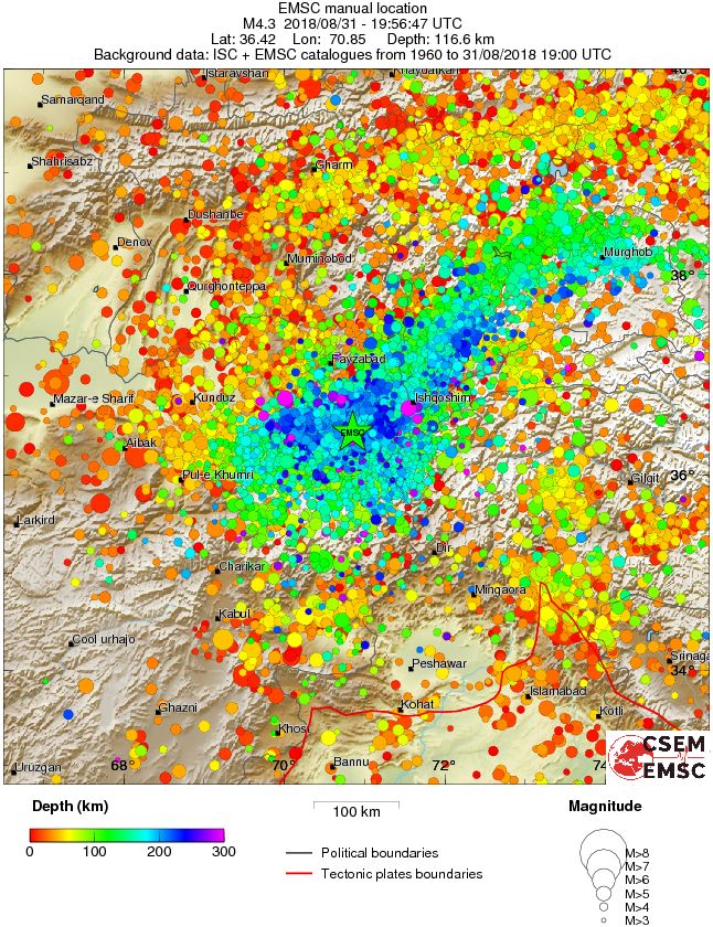 regional depth historical seismicity