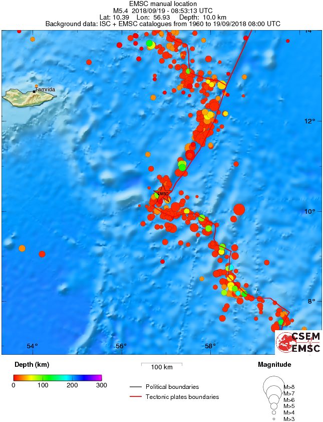 regional depth historical seismicity