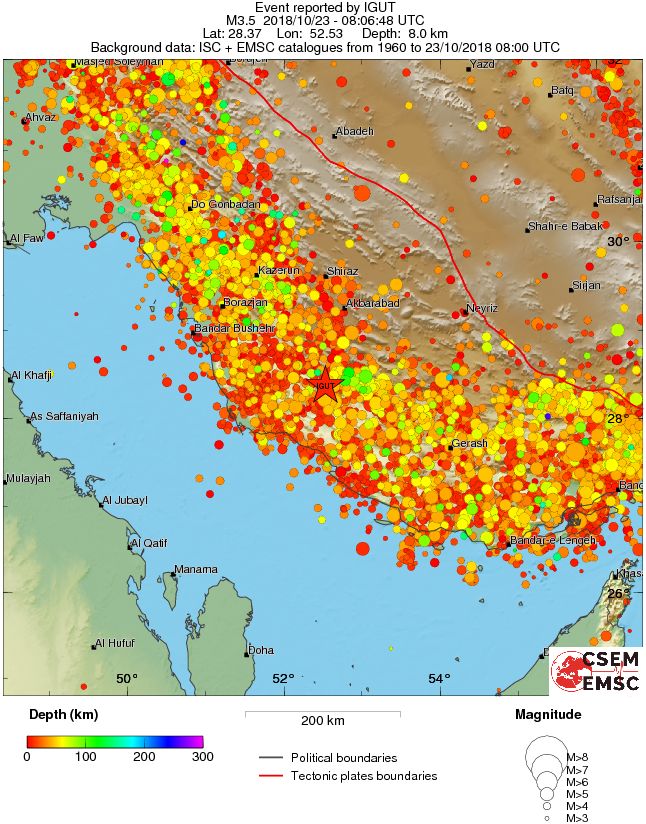 regional depth historical seismicity