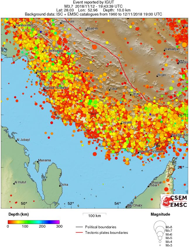 regional depth historical seismicity