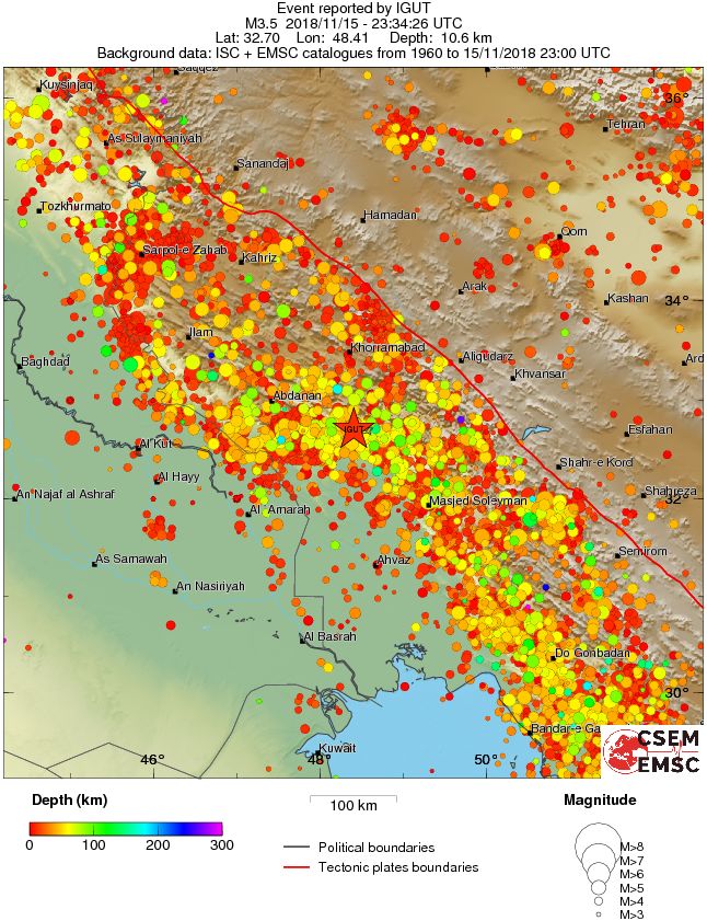 regional depth historical seismicity