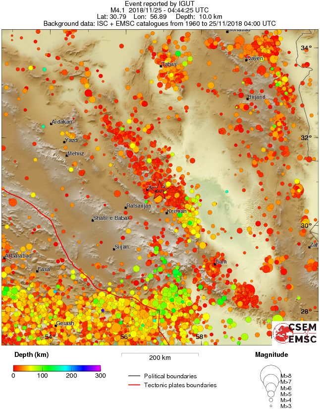 regional depth historical seismicity