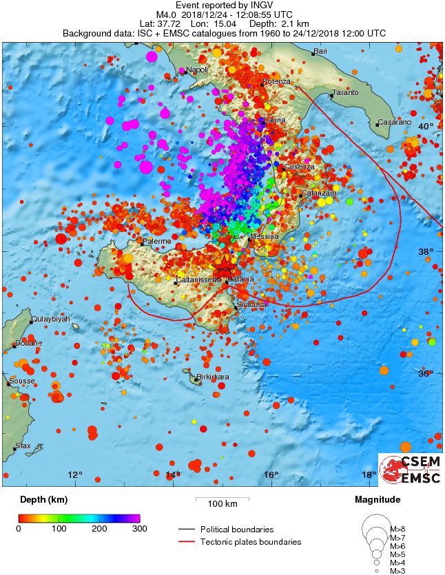regional depth historical seismicity