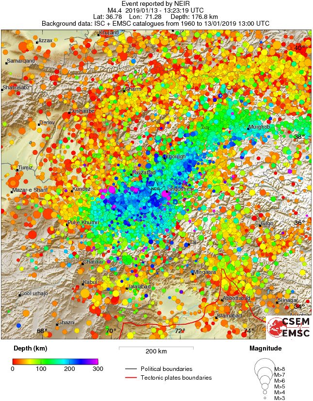 regional depth historical seismicity