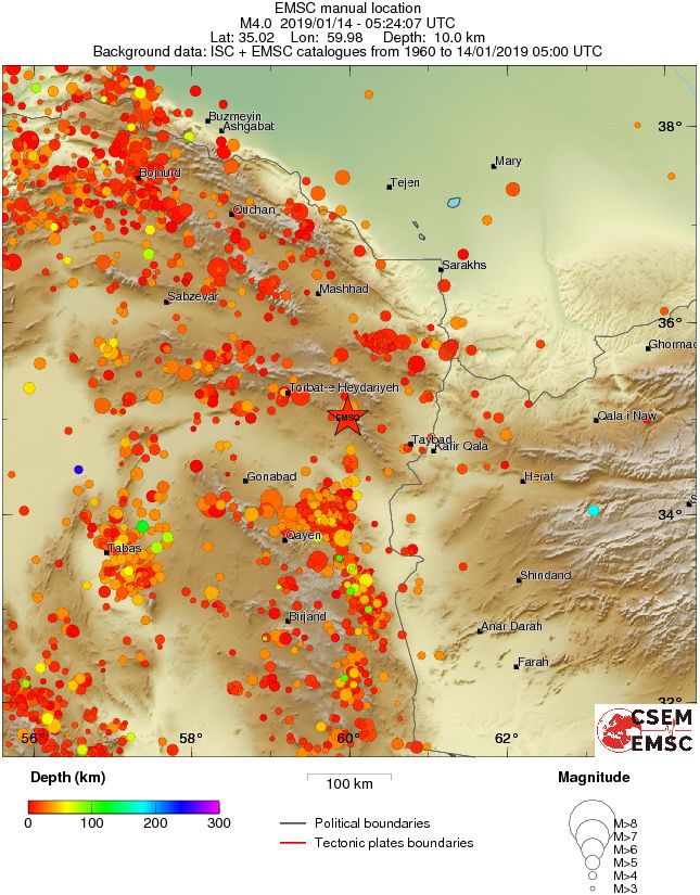 regional depth historical seismicity