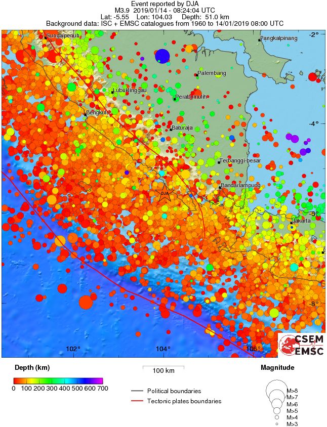 regional depth historical seismicity