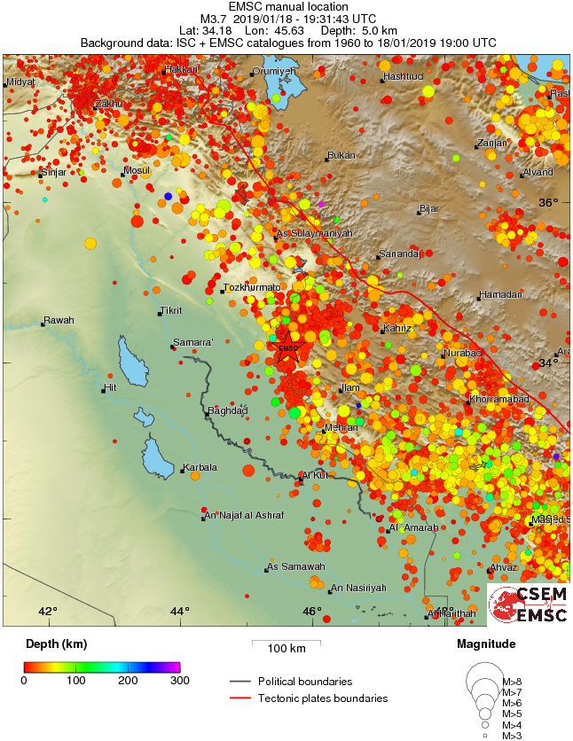 regional depth historical seismicity