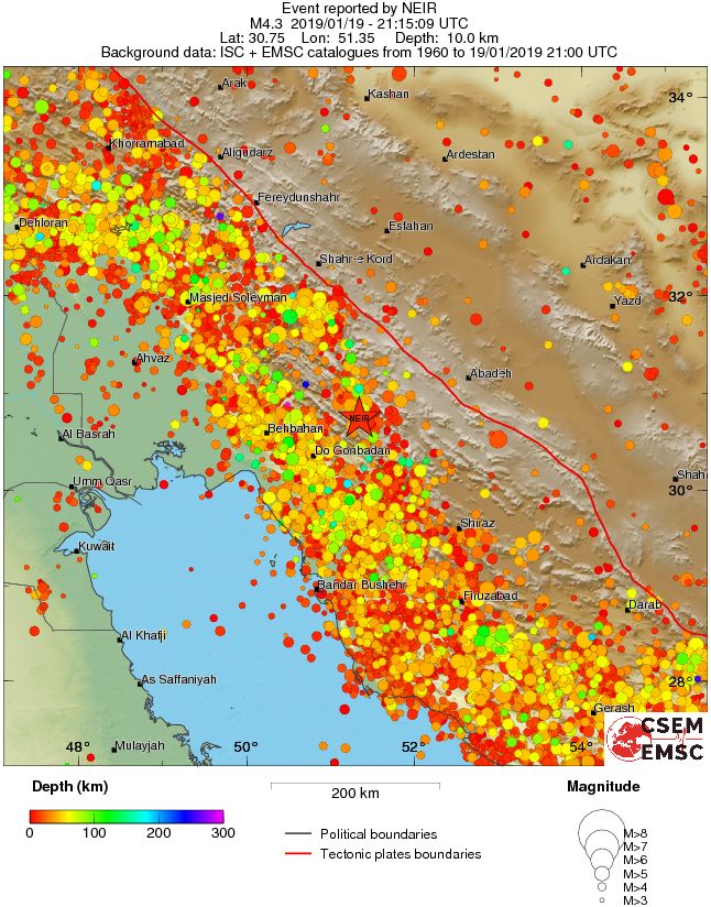regional depth historical seismicity
