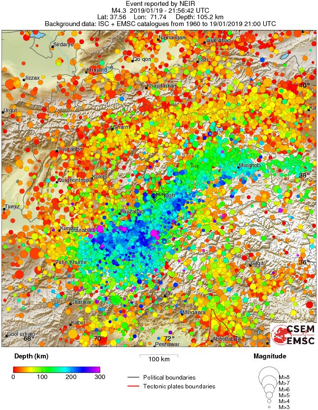 regional depth historical seismicity