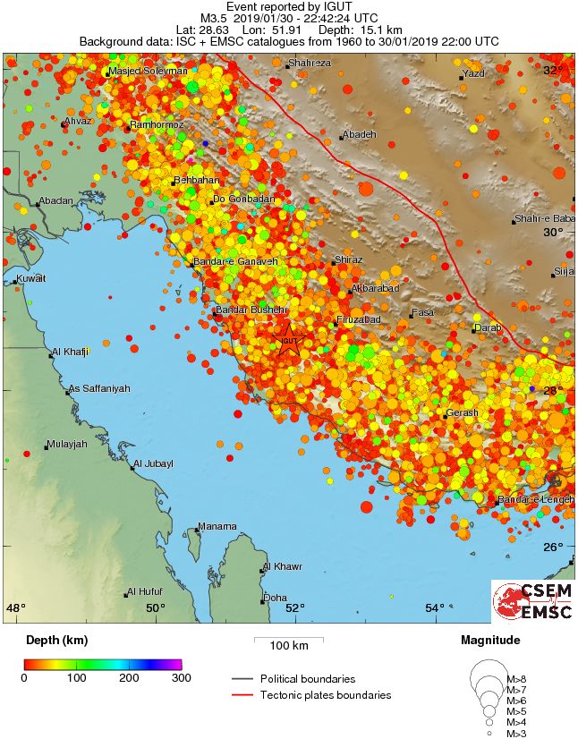 regional depth historical seismicity