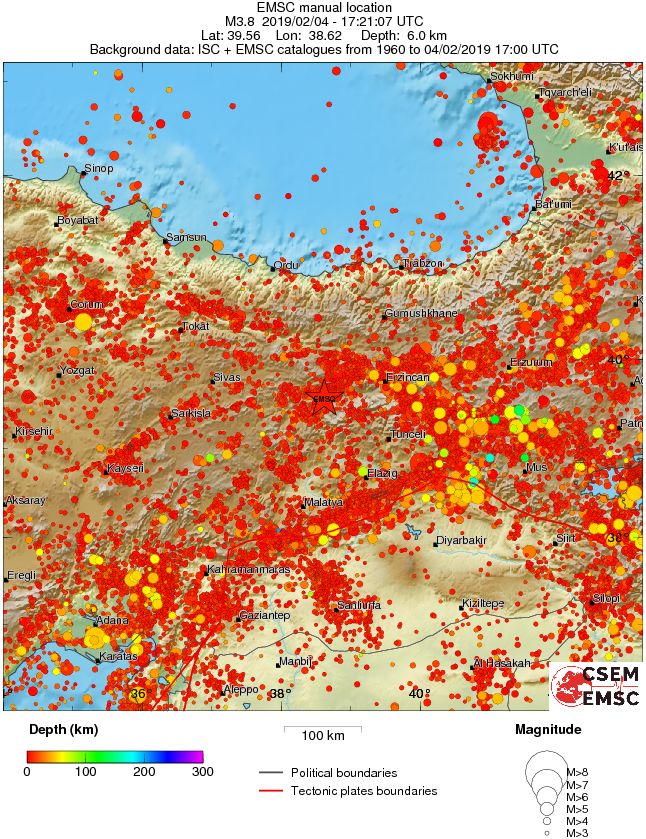 regional depth historical seismicity