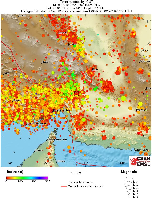 regional depth historical seismicity