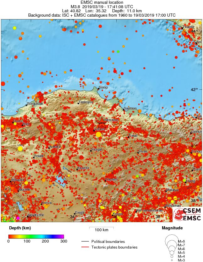 regional depth historical seismicity