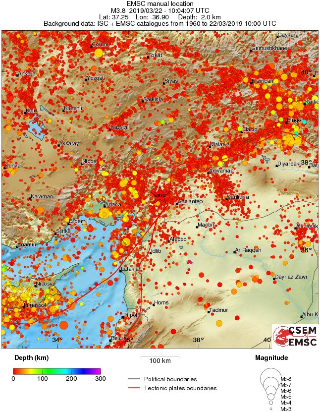regional depth historical seismicity