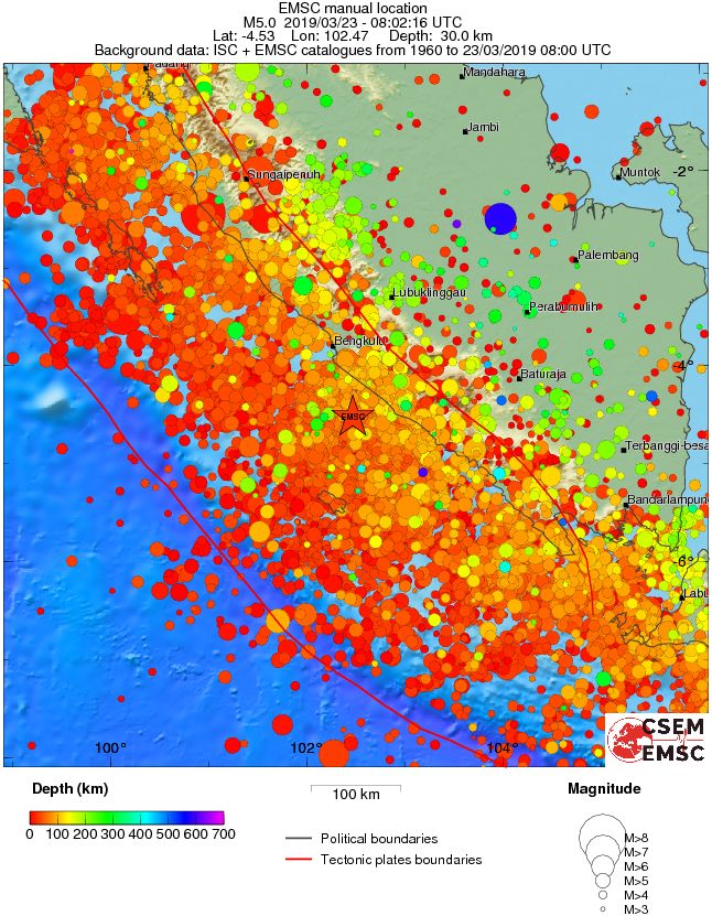 regional depth historical seismicity