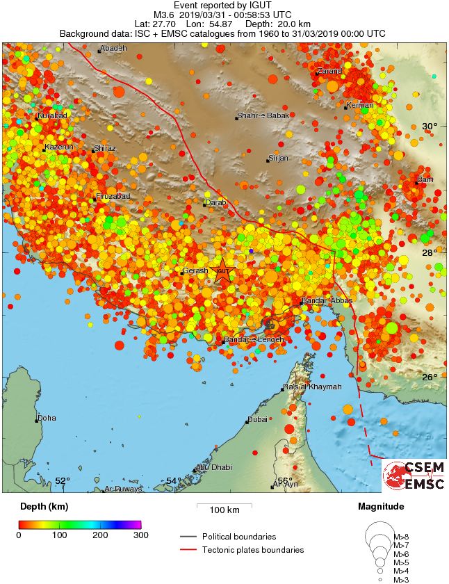 regional depth historical seismicity