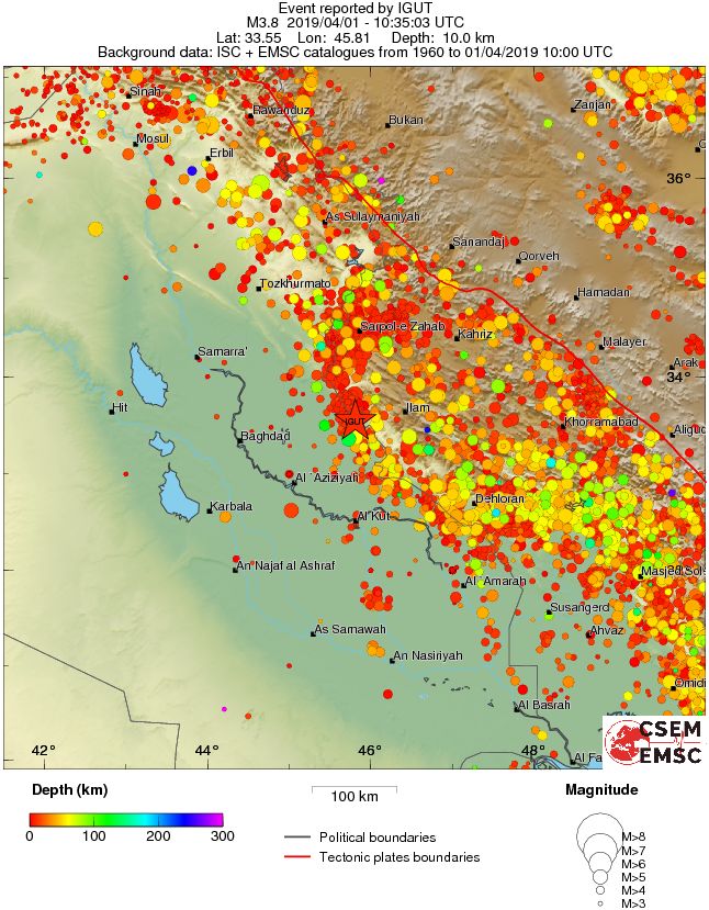 regional depth historical seismicity