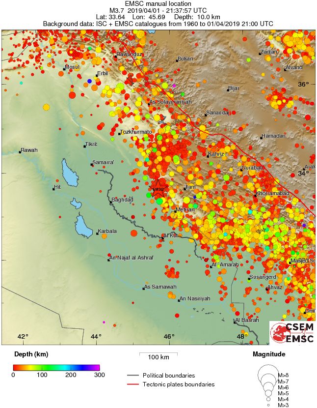 regional depth historical seismicity