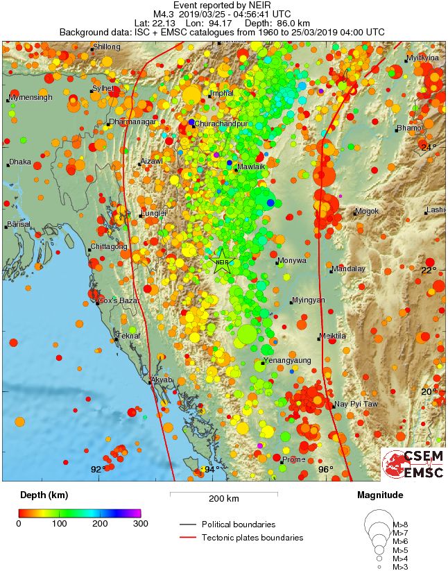 regional depth historical seismicity