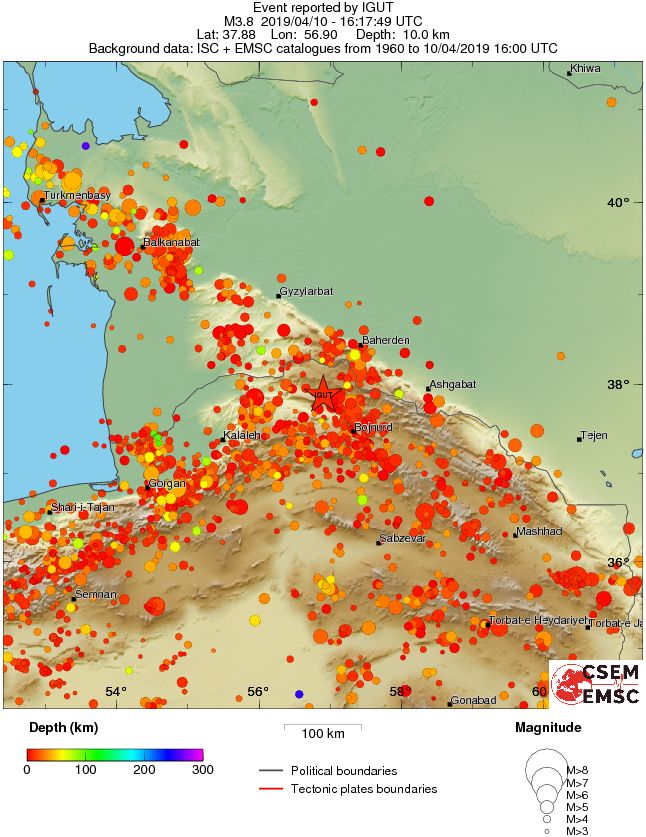 regional depth historical seismicity
