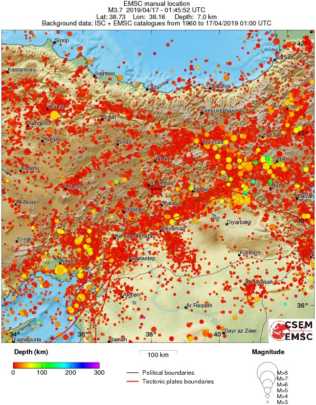 regional depth historical seismicity