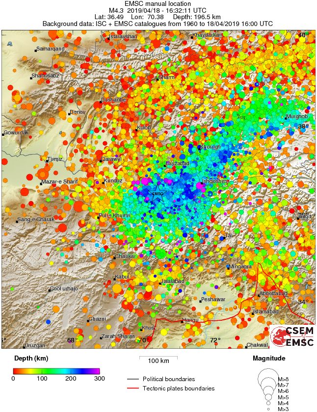 regional depth historical seismicity