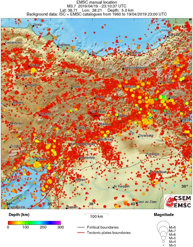 regional depth historical seismicity