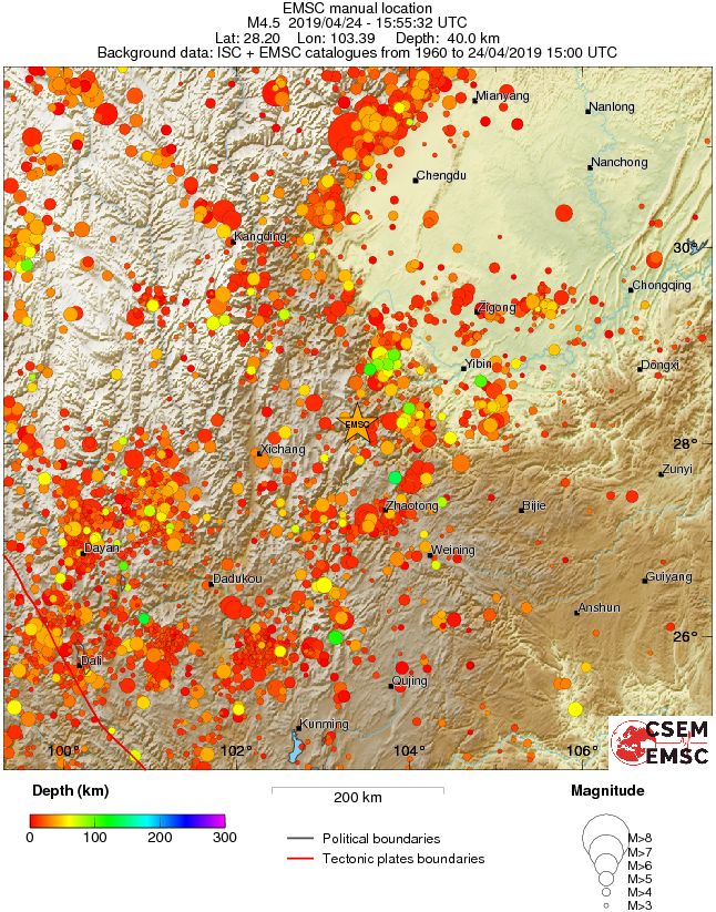 regional depth historical seismicity