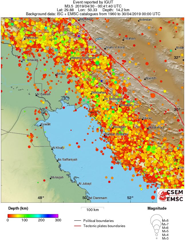 regional depth historical seismicity
