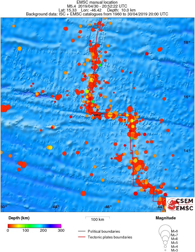 regional depth historical seismicity
