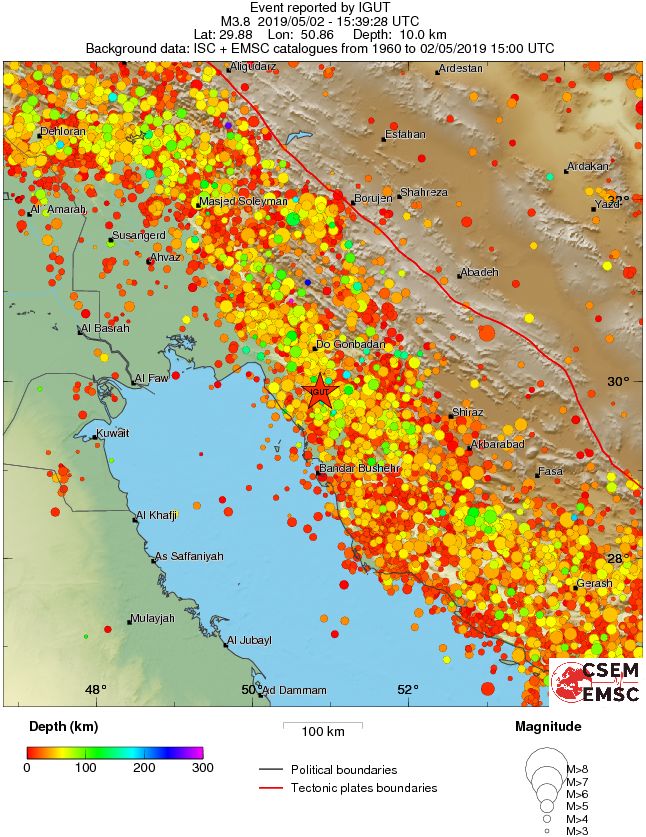 regional depth historical seismicity