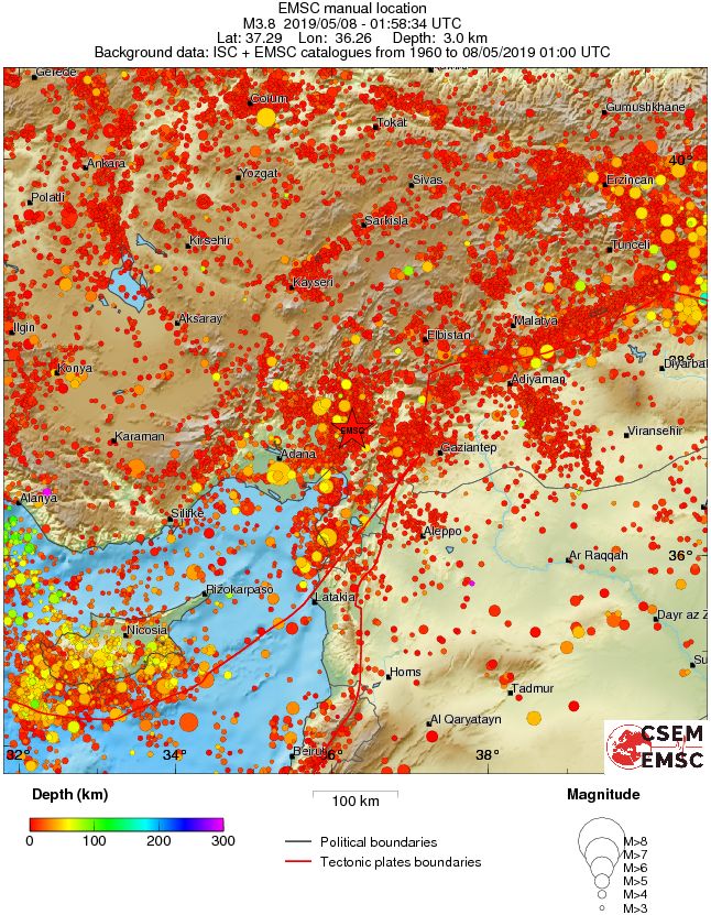 regional depth historical seismicity