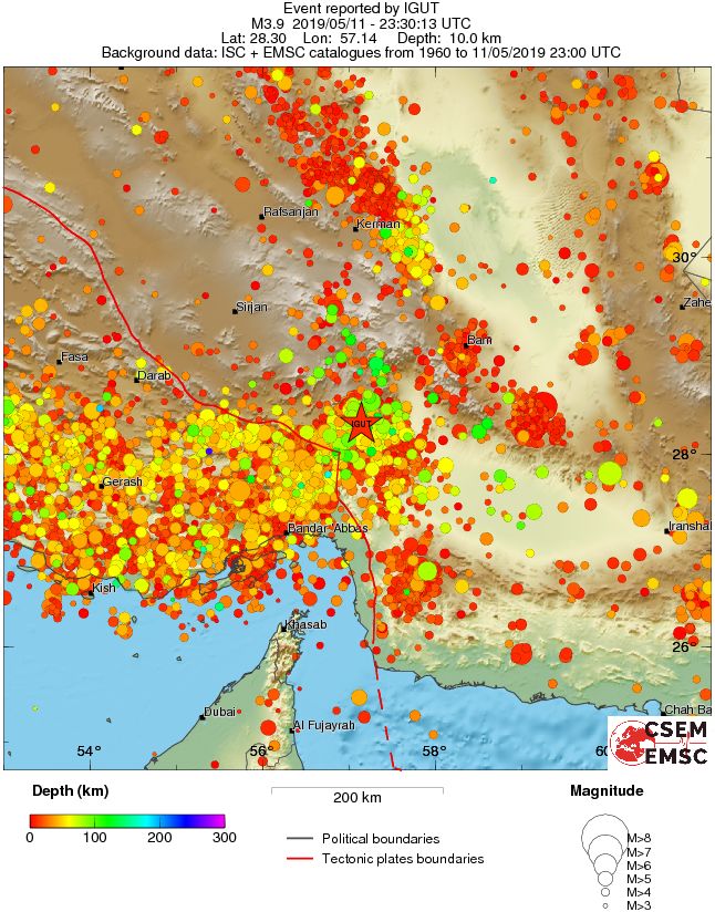 regional depth historical seismicity