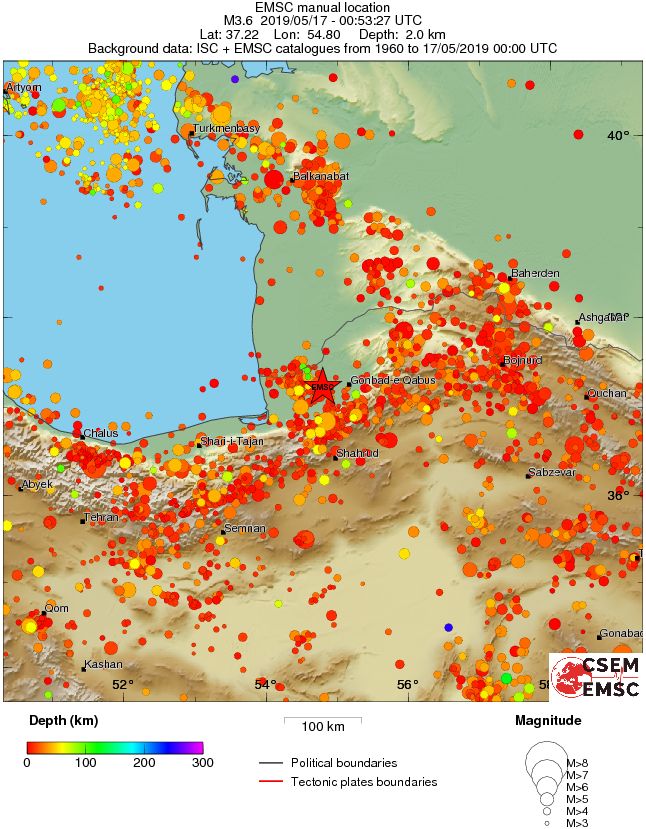 regional depth historical seismicity