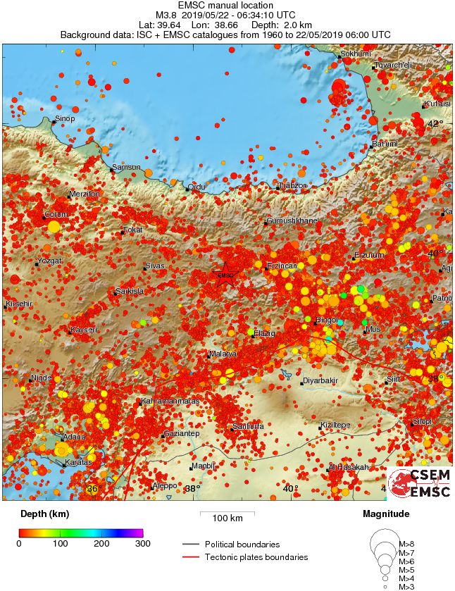regional depth historical seismicity