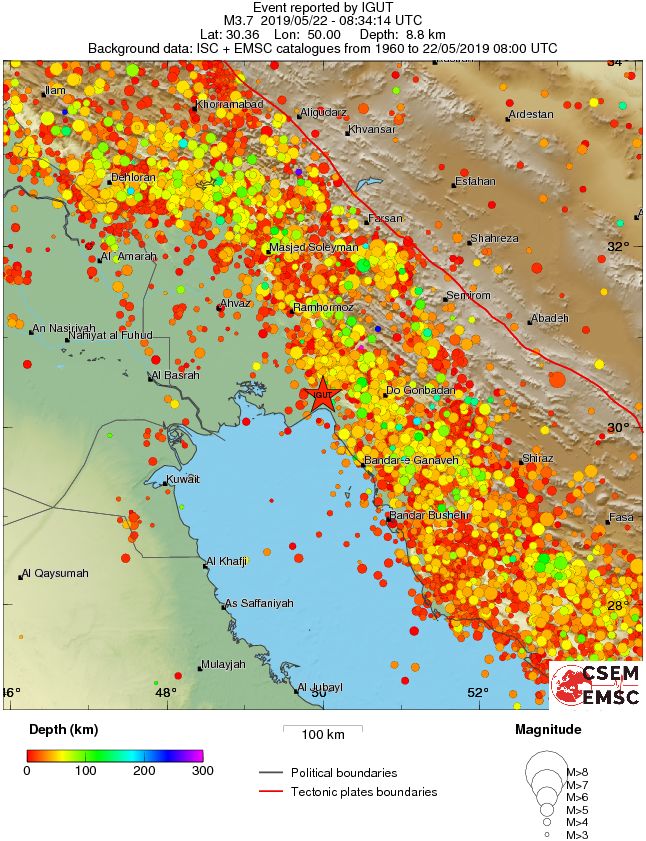 regional depth historical seismicity