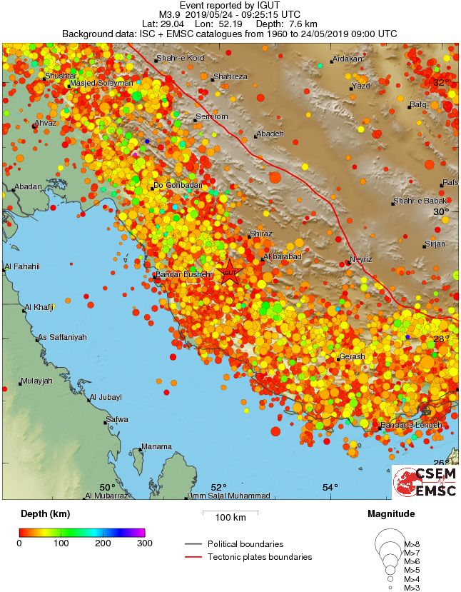 regional depth historical seismicity