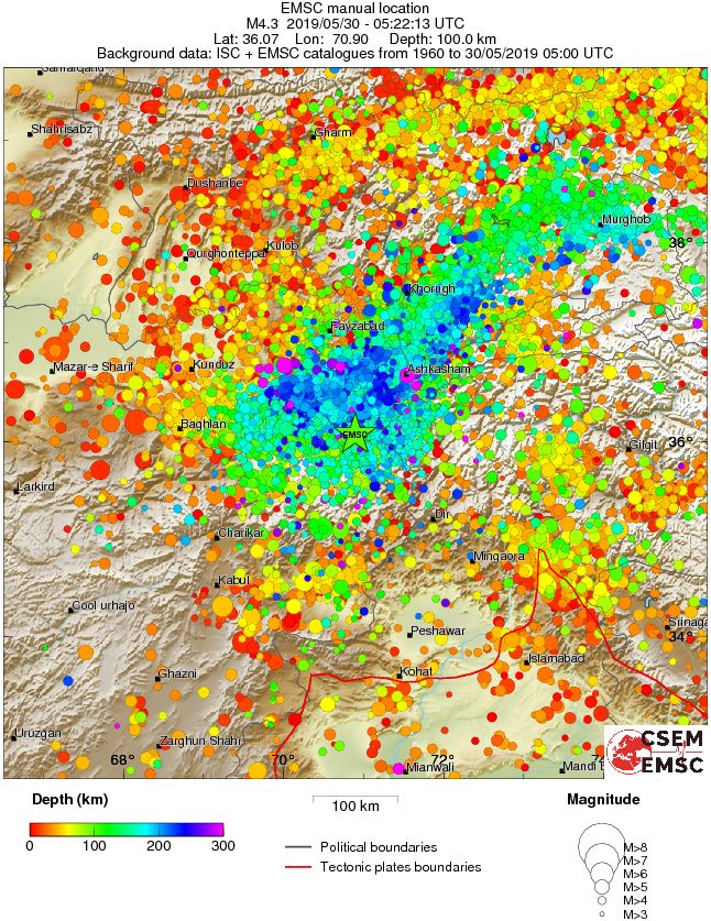 regional depth historical seismicity