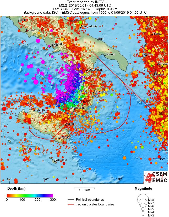 regional depth historical seismicity