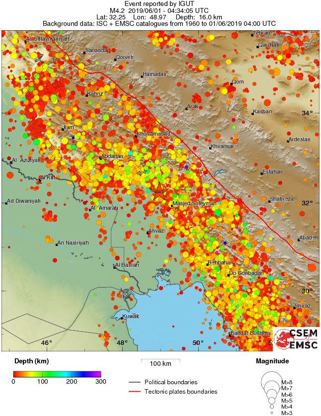 regional depth historical seismicity