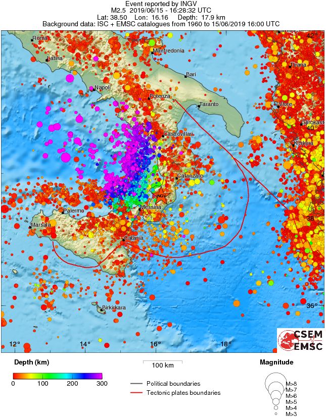 regional depth historical seismicity