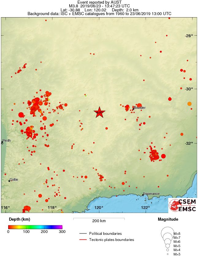 regional depth historical seismicity