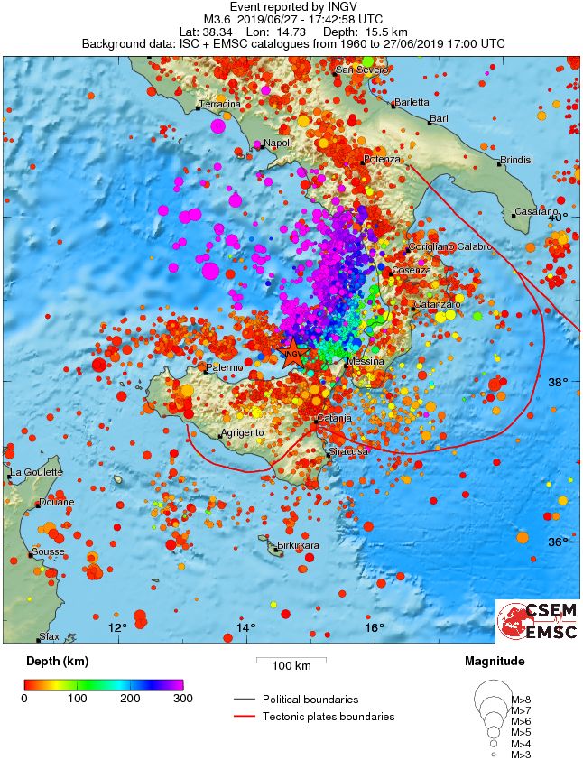 regional depth historical seismicity