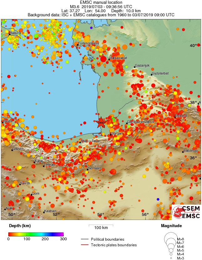 regional depth historical seismicity