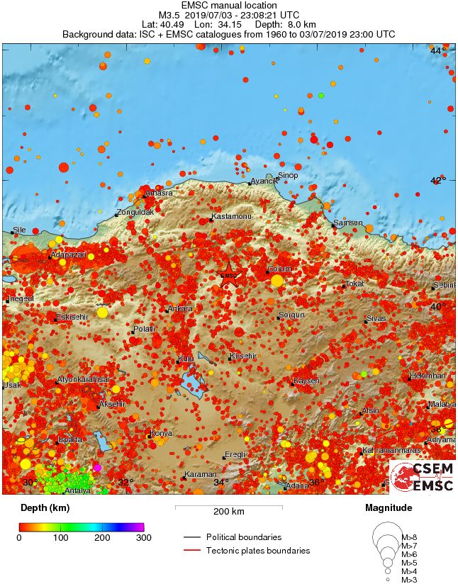 regional depth historical seismicity